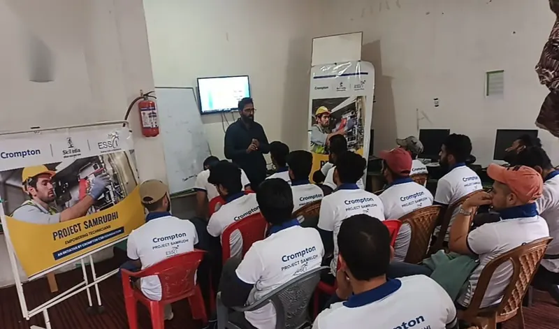 Project Samrudhi trainees in Crompton uniforms during a class in Shopian