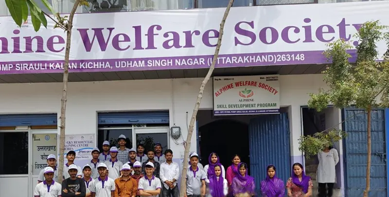 Trainees outside the Alphine Welfare Society training centre in Kichha