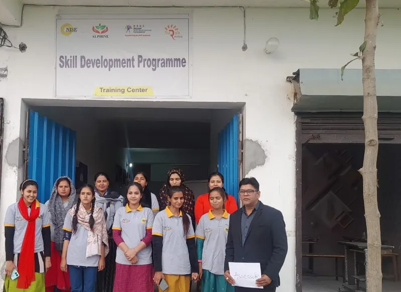 Women Suryamitra solar trainees outside the Alphine training centre in Kichha
