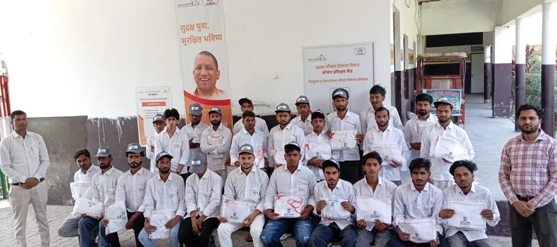 UPSDM trainees with their certificates in Thakurdwara, Moradabad
